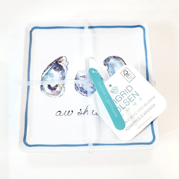 SIGRID OLSEN Set of 8 Appetizer Plates 6" Square Melamine Oyster Aw Shucks - Picture 1 of 10